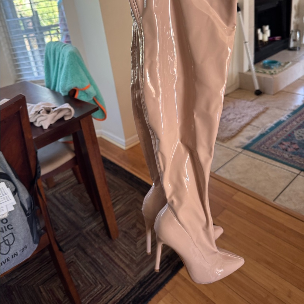 Elegant Nude Patent Leather Women's Boots